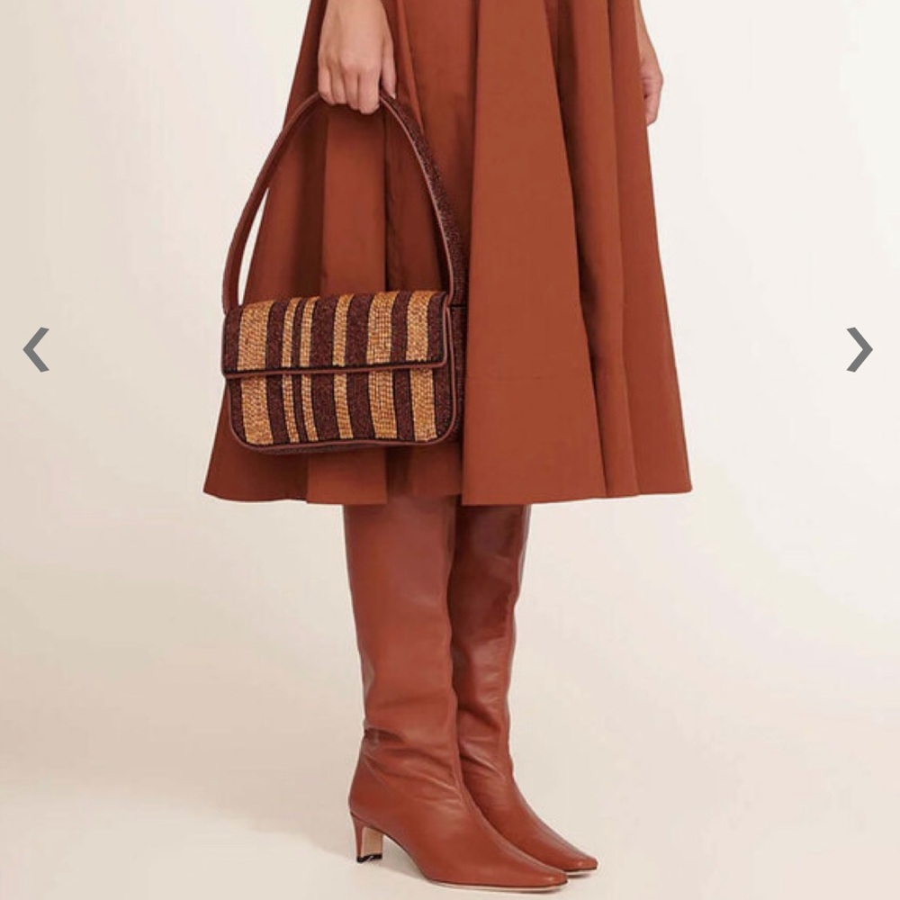 STAUD Tommy Beaded Shoulder Bag in Wood Stripe